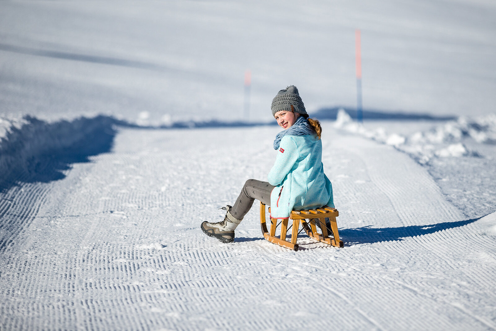 Tobogganing from Strygge to the village